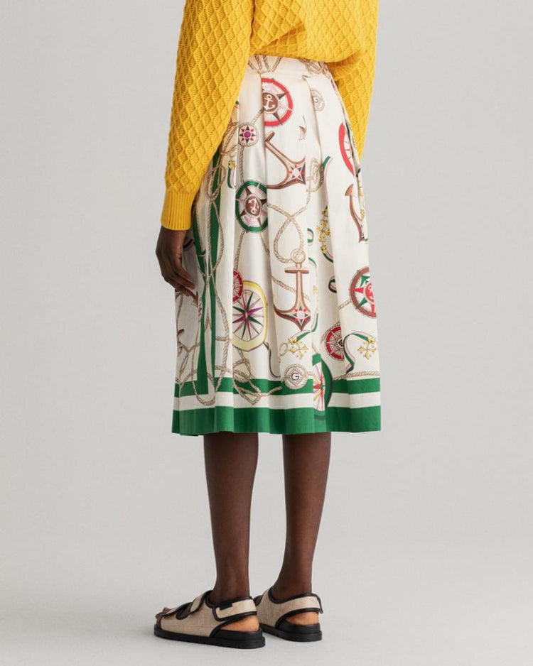 Gant Apparel Womens SAILING PRINT PLEATED SKIRT 108/CAULK WHITE