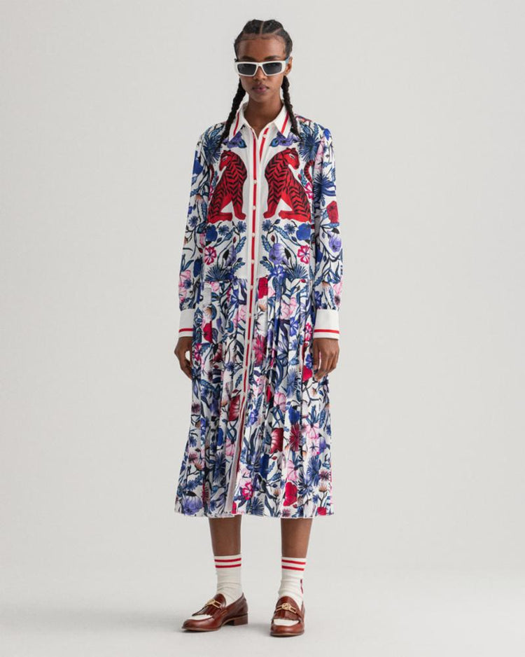 Gant Apparel Womens TIGER FLOWER PLEATED DRESS 113/EGGSHELL