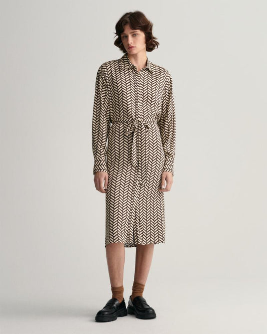 Gant Apparel Womens GEOMETRIC A-LINE SHIRT DRESS 274/RICH BROWN
