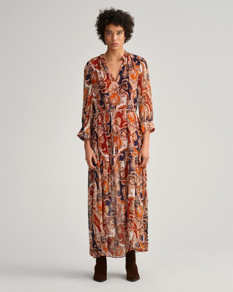 Gant Apparel Womens PAISLEY FLOUNCE MAXI DRESS 824/GOLDEN ORANGE