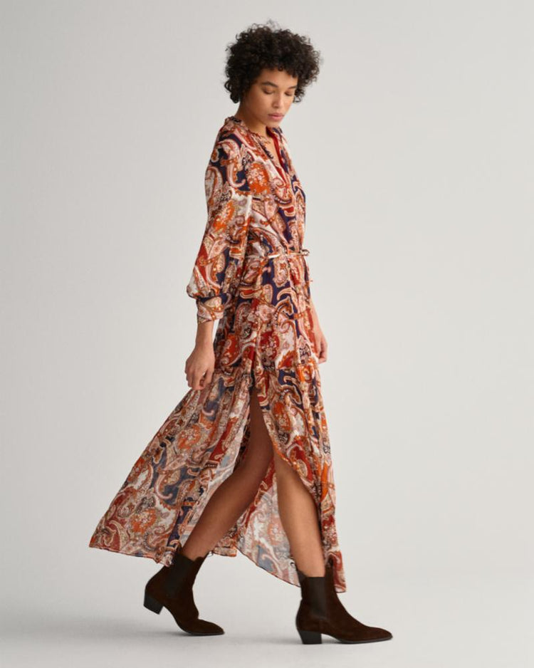 Gant Apparel Womens PAISLEY FLOUNCE MAXI DRESS 824/GOLDEN ORANGE