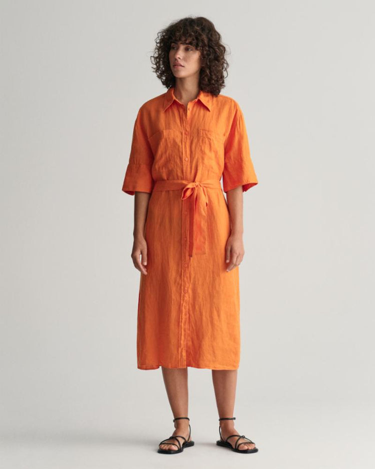 Gant Apparel Womens REL LINEN SS SHIRT DRESS 860/PUMPKIN ORANGE