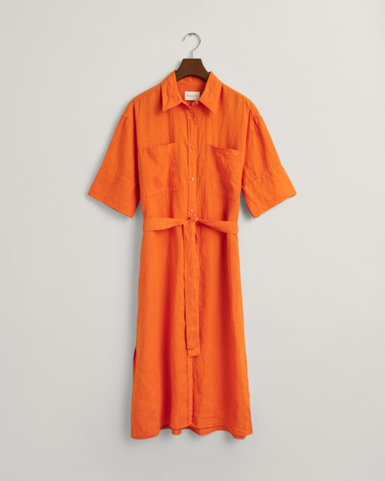 Gant Apparel Womens REL LINEN SS SHIRT DRESS 860/PUMPKIN ORANGE