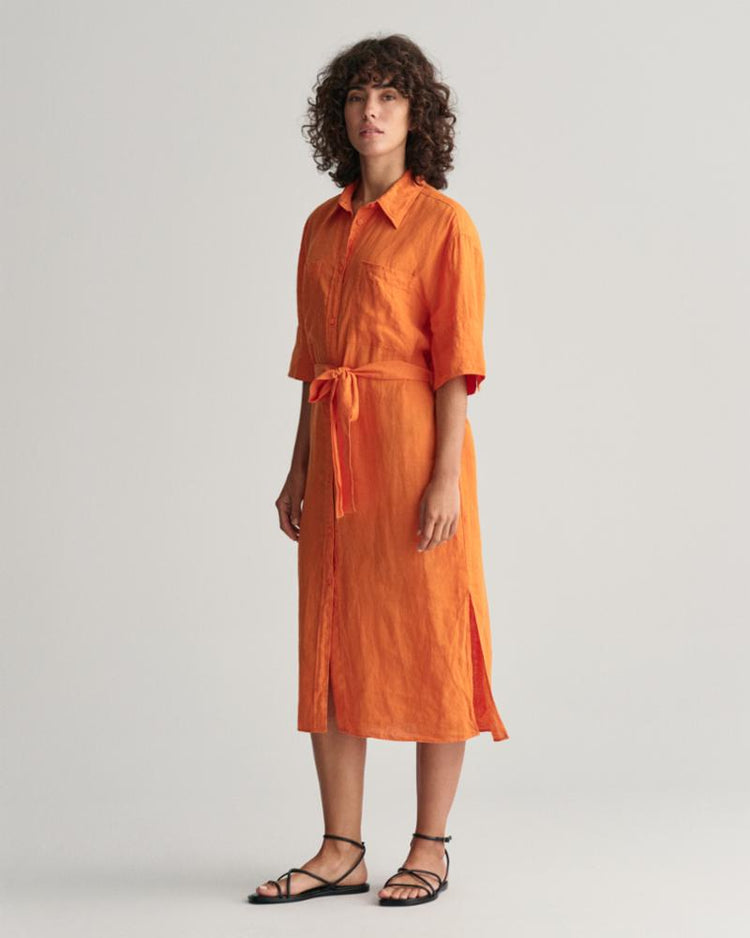 Gant Apparel Womens REL LINEN SS SHIRT DRESS 860/PUMPKIN ORANGE