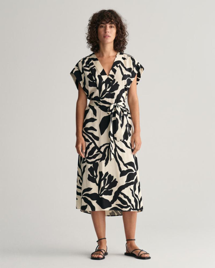 Gant Apparel Womens REL PALM PRINT SS DRESS 233/SOFT OAT