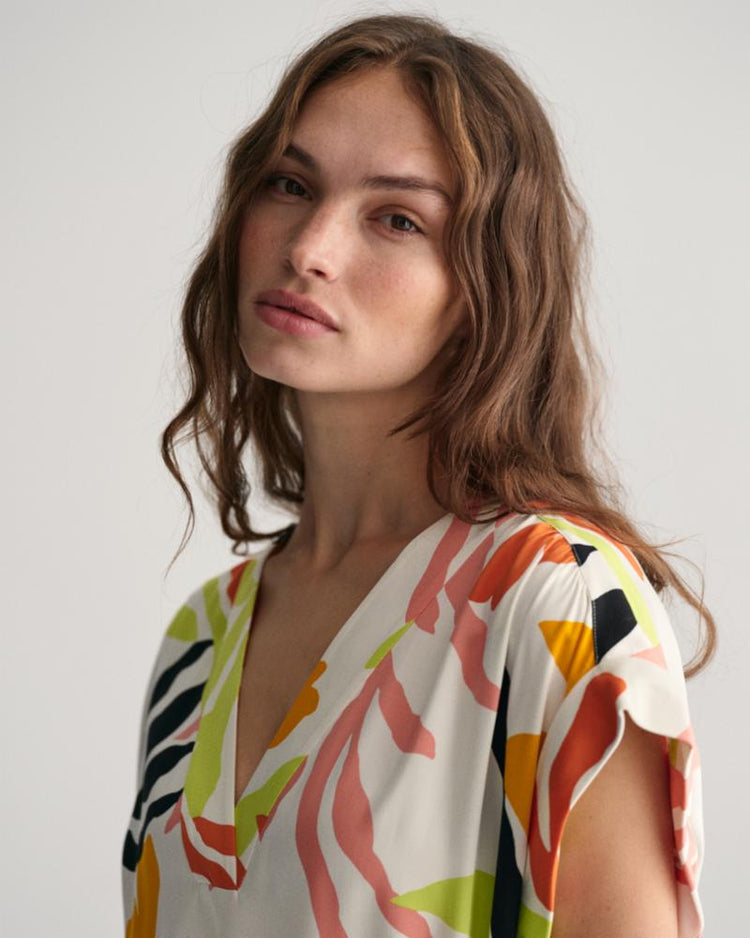 Gant Apparel Womens REL PALM PRINT SS DRESS 779/MEDAL YELLOW