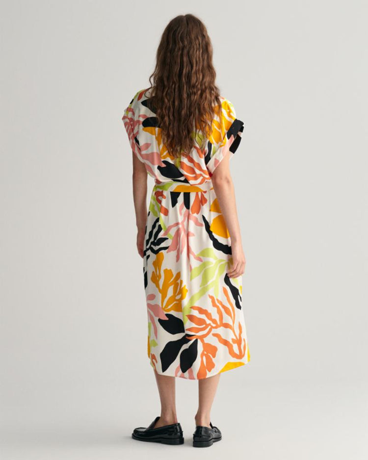Gant Apparel Womens REL PALM PRINT SS DRESS 779/MEDAL YELLOW