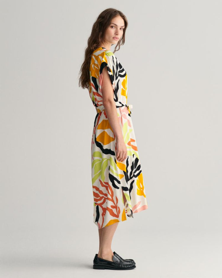 Gant Apparel Womens REL PALM PRINT SS DRESS 779/MEDAL YELLOW