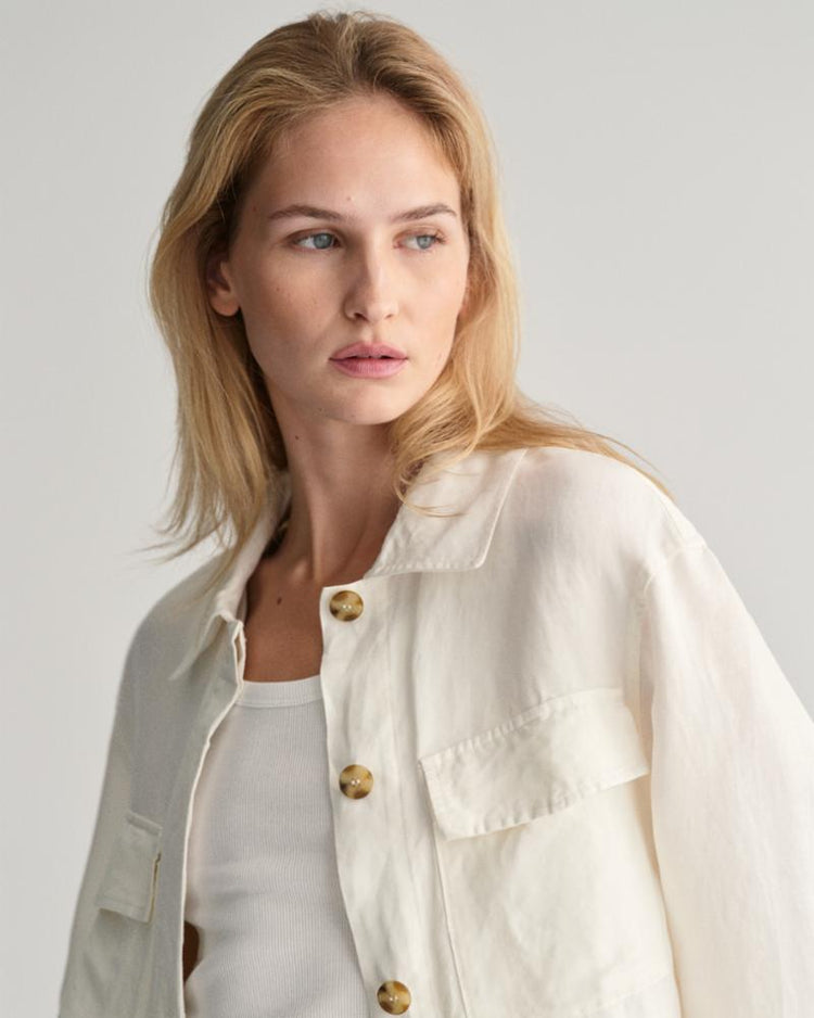 Gant Apparel Womens REL LINEN BLEND OVERSHIRT 113/EGGSHELL