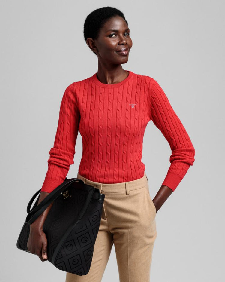 Gant Apparel Womens STRETCH COTTON CABLE C-NECK 620/BRIGHT RED