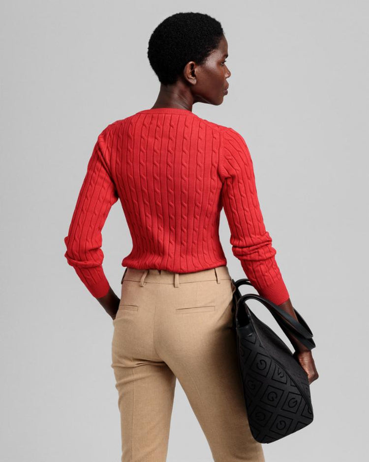 Gant Apparel Womens STRETCH COTTON CABLE C-NECK 620/BRIGHT RED