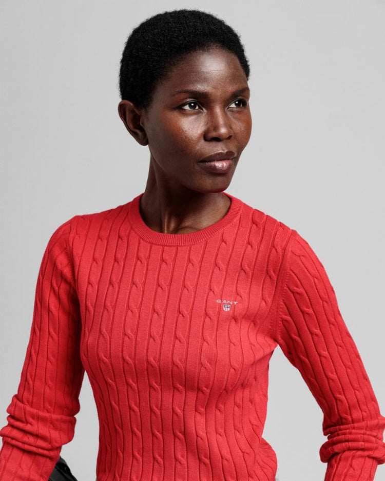 Gant Apparel Womens STRETCH COTTON CABLE C-NECK 620/BRIGHT RED