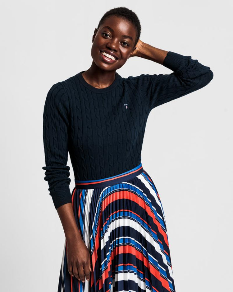 Gant Apparel Womens STRETCH COTTON CABLE C-NECK 433/EVENING BLUE