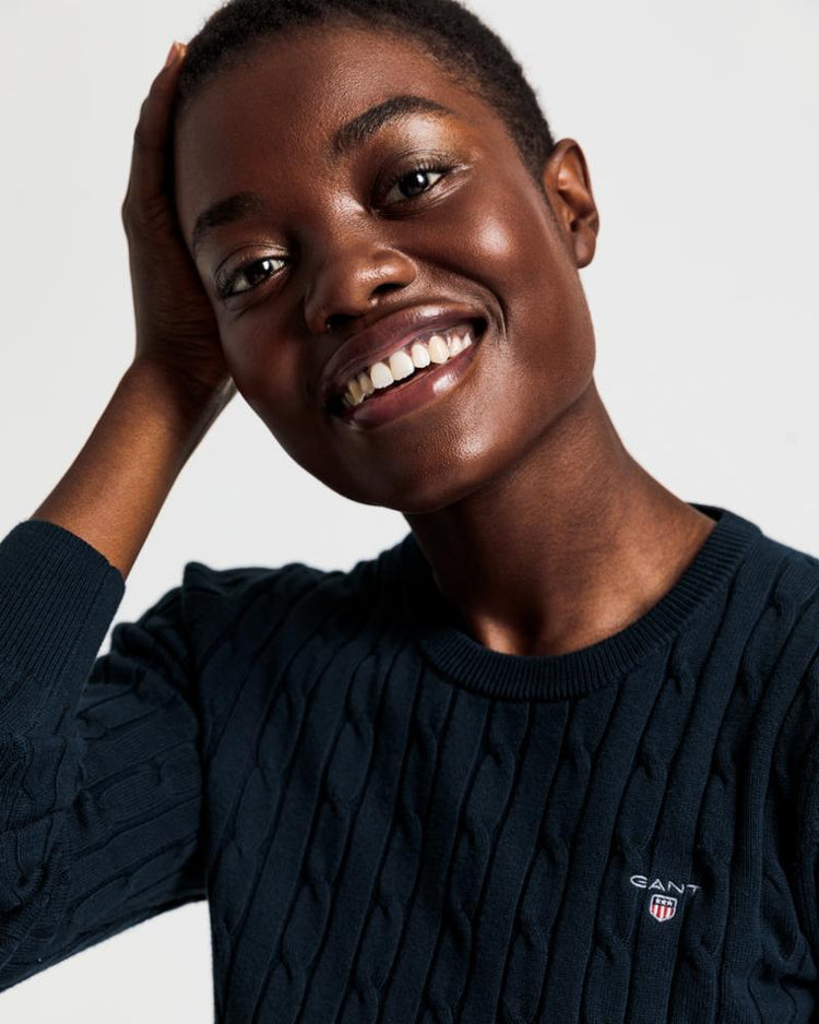 Gant Apparel Womens STRETCH COTTON CABLE C-NECK 433/EVENING BLUE