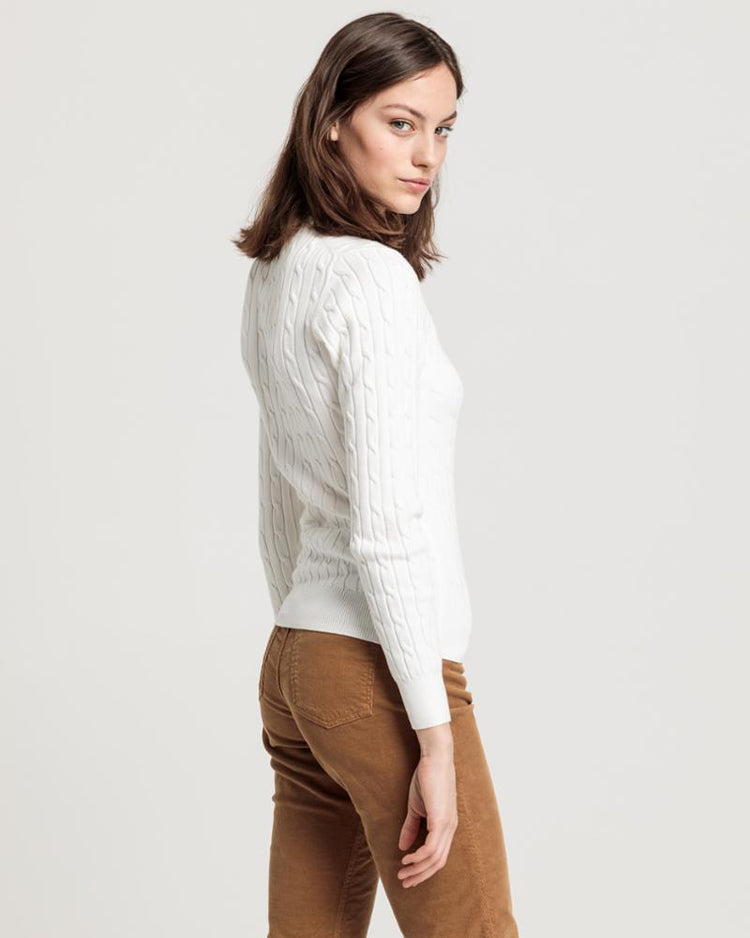 Gant Apparel Womens STRETCH COTTON CABLE C-NECK 113/EGGSHELL