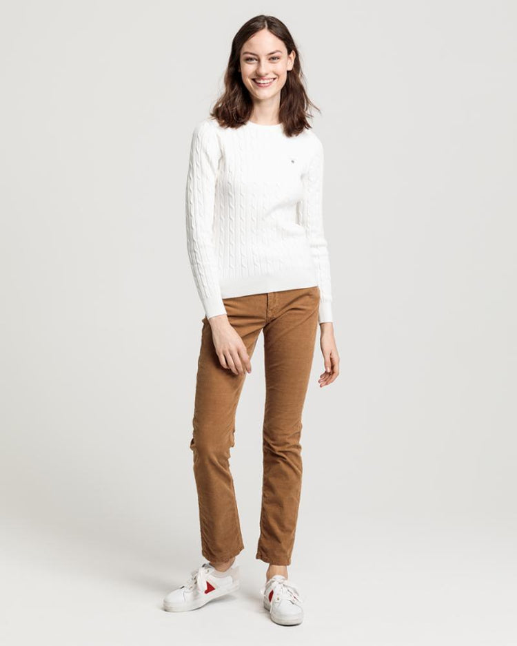 Gant Apparel Womens STRETCH COTTON CABLE C-NECK 113/EGGSHELL