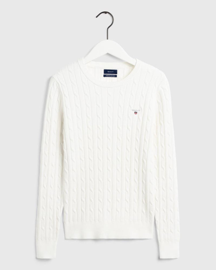 Gant Apparel Womens STRETCH COTTON CABLE C-NECK 113/EGGSHELL