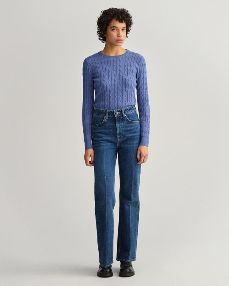 Gant Apparel Womens STRETCH COTTON CABLE C-NECK 475/HURRICANE BLUE