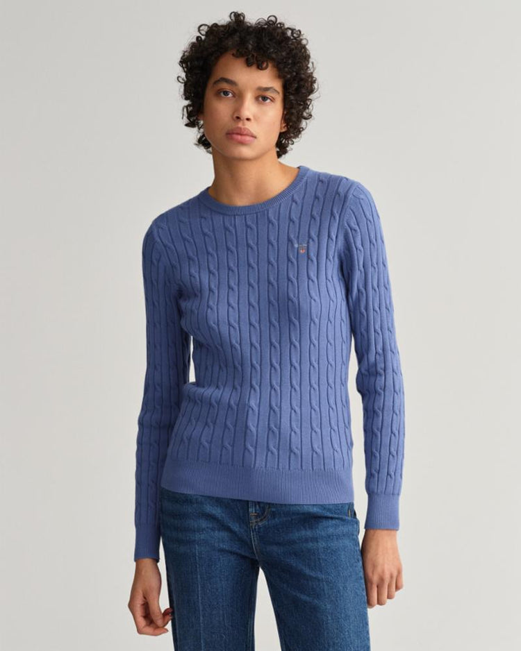 Gant Apparel Womens STRETCH COTTON CABLE C-NECK 475/HURRICANE BLUE