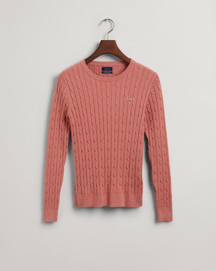 Gant Apparel Womens STRETCH COTTON CABLE C-NECK 602/TERRACOTTA PINK