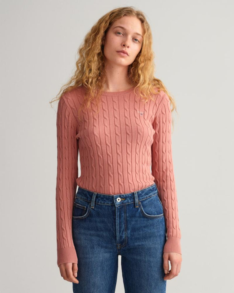 Gant Apparel Womens STRETCH COTTON CABLE C-NECK 602/TERRACOTTA PINK