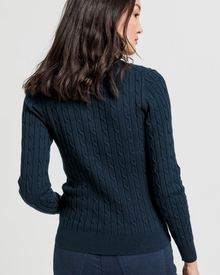 Gant Apparel Womens STRETCH COTTON CABLE V-NECK 433/EVENING BLUE