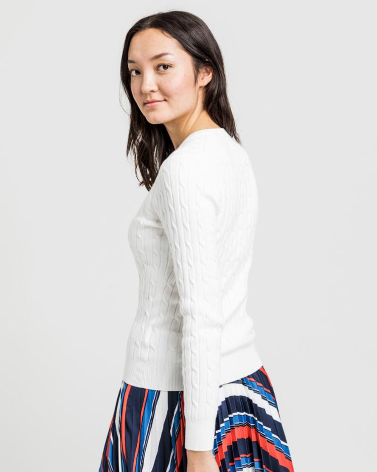 Gant Apparel Womens STRETCH COTTON CABLE V-NECK 113/EGGSHELL