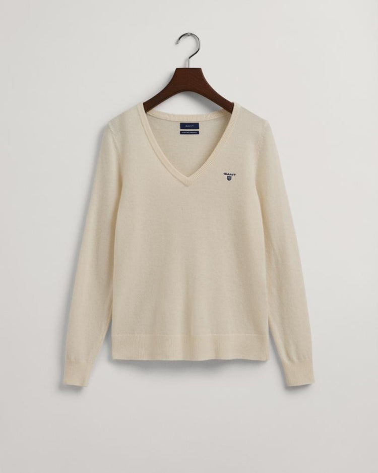Gant Apparel Womens MD. EXTRAFINE LAMBSWOOL V-NECK 130/CREAM
