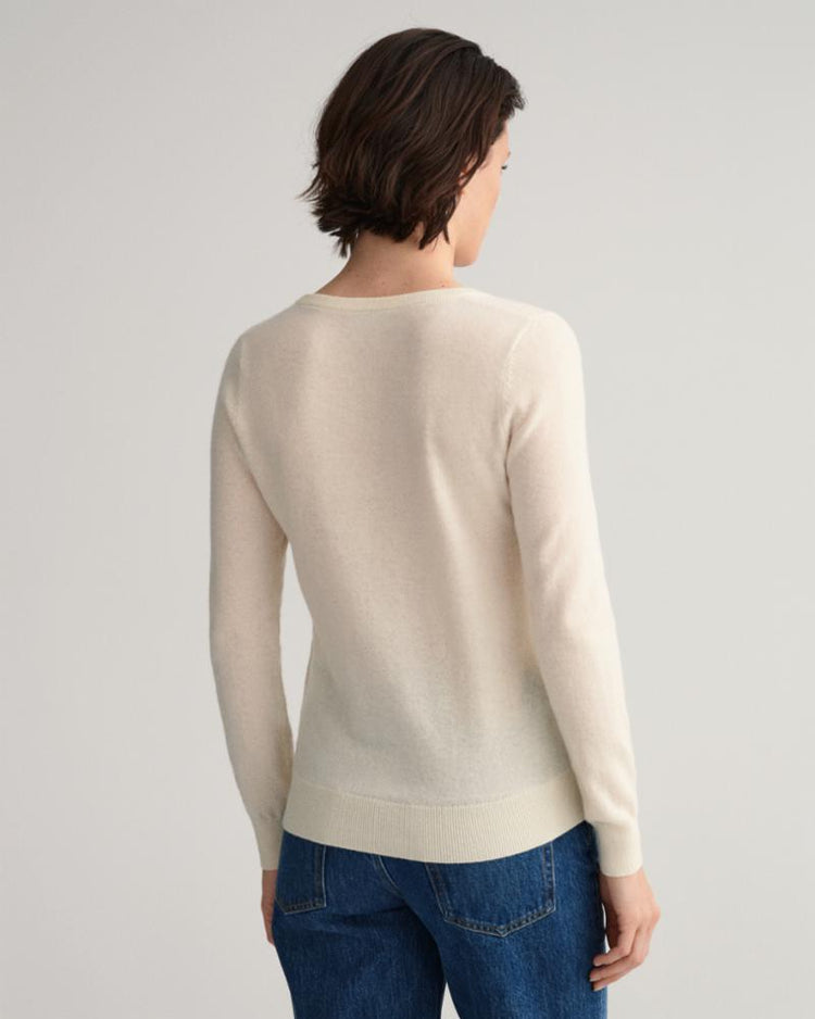 Gant Apparel Womens MD. EXTRAFINE LAMBSWOOL V-NECK 130/CREAM