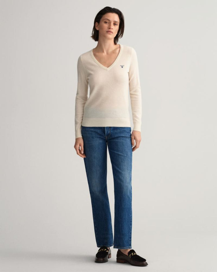 Gant Apparel Womens MD. EXTRAFINE LAMBSWOOL V-NECK 130/CREAM