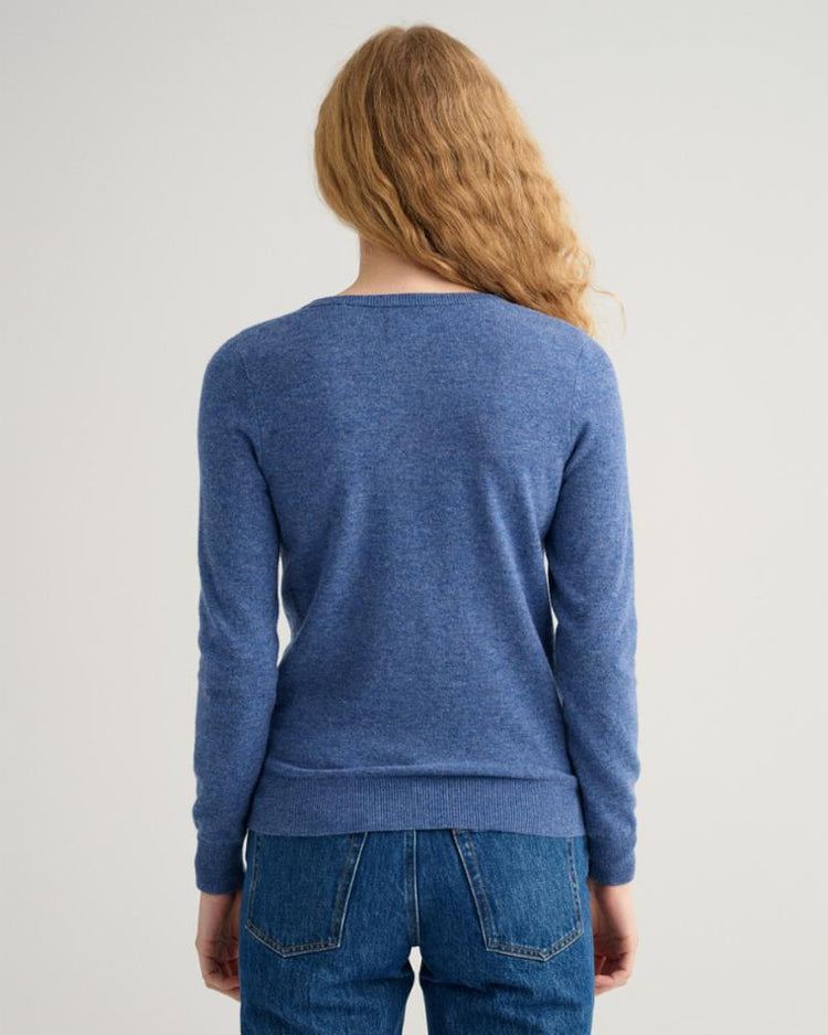 Gant Apparel Womens MD. EXTRAFINE LAMBSWOOL V-NECK 475/HURRICANE BLUE