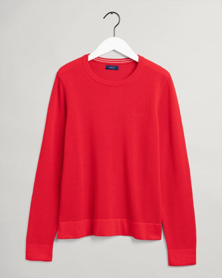 Gant Apparel Womens COTTON PIQUE C-NECK 620/BRIGHT RED