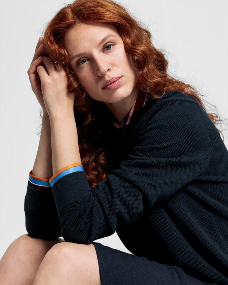 Gant Apparel Womens COTTON PIQUE C-NECK 433/EVENING BLUE