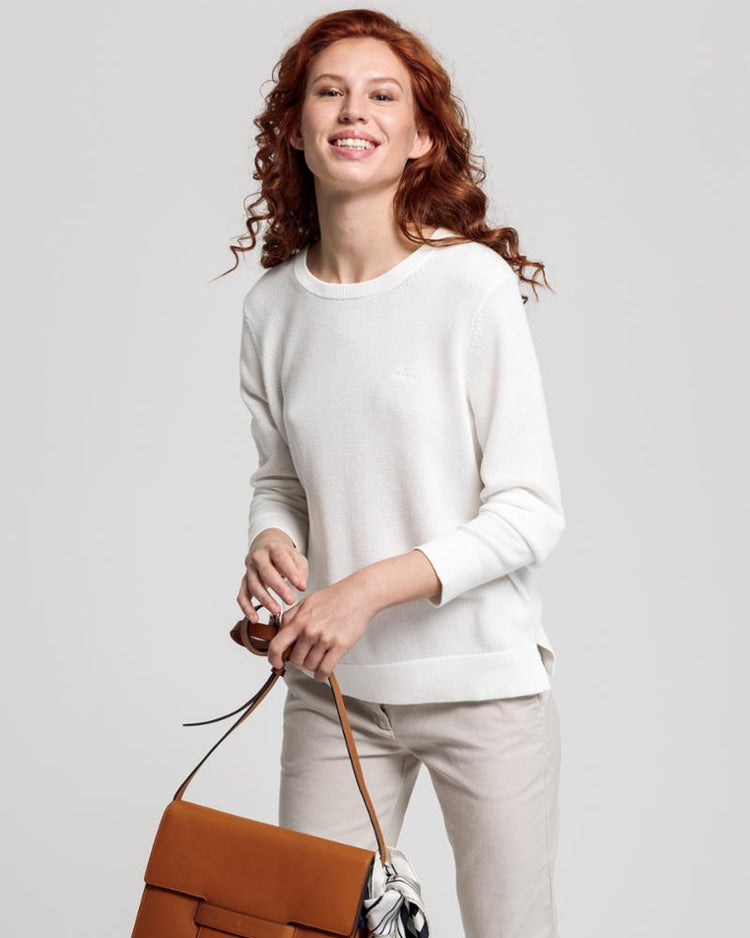 Gant Apparel Womens COTTON PIQUE C-NECK 113/EGGSHELL