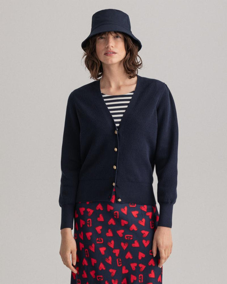 Gant Apparel Womens RIB COTTON CARDIGAN 433/EVENING BLUE