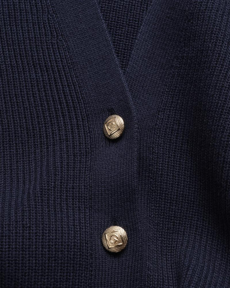 Gant Apparel Womens RIB COTTON CARDIGAN 433/EVENING BLUE