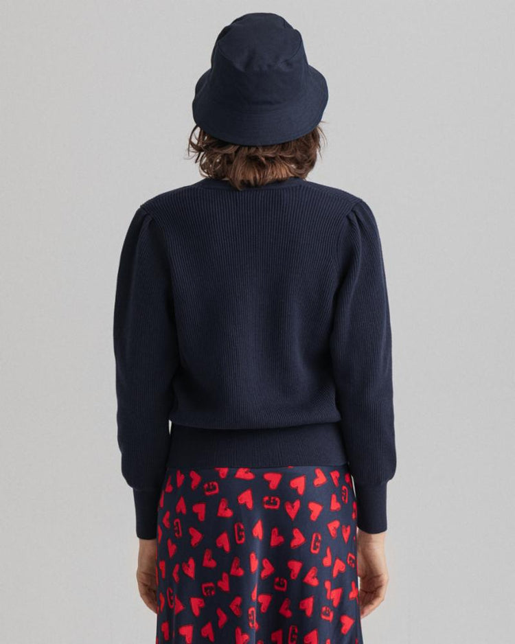 Gant Apparel Womens RIB COTTON CARDIGAN 433/EVENING BLUE