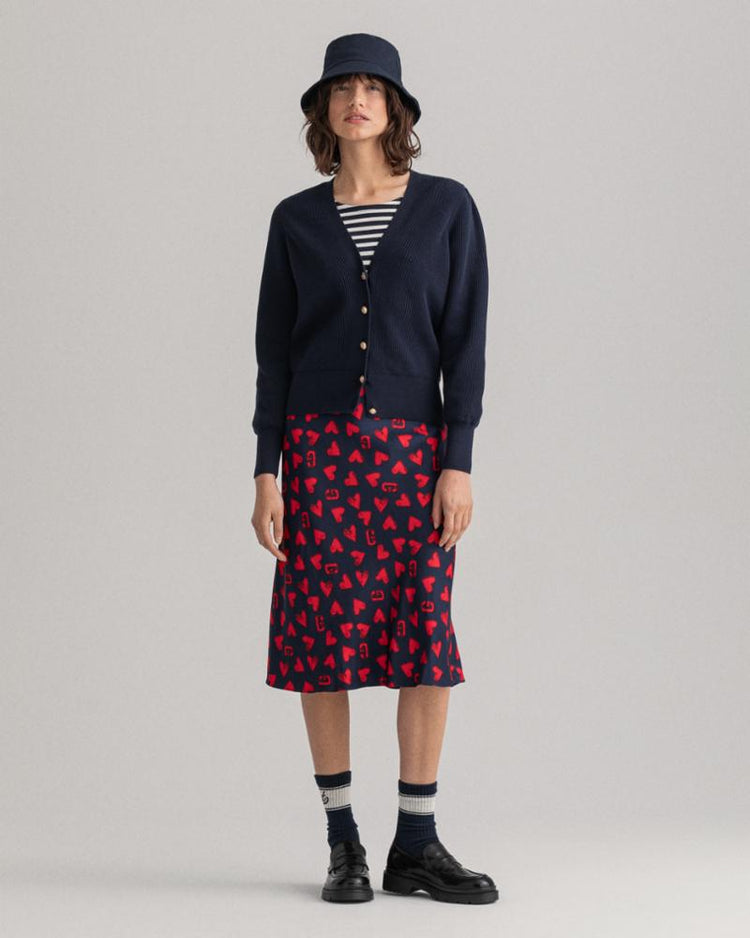 Gant Apparel Womens RIB COTTON CARDIGAN 433/EVENING BLUE