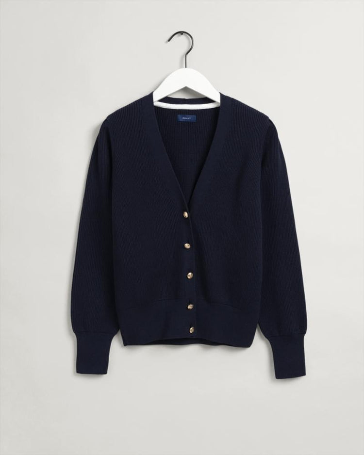 Gant Apparel Womens RIB COTTON CARDIGAN 433/EVENING BLUE