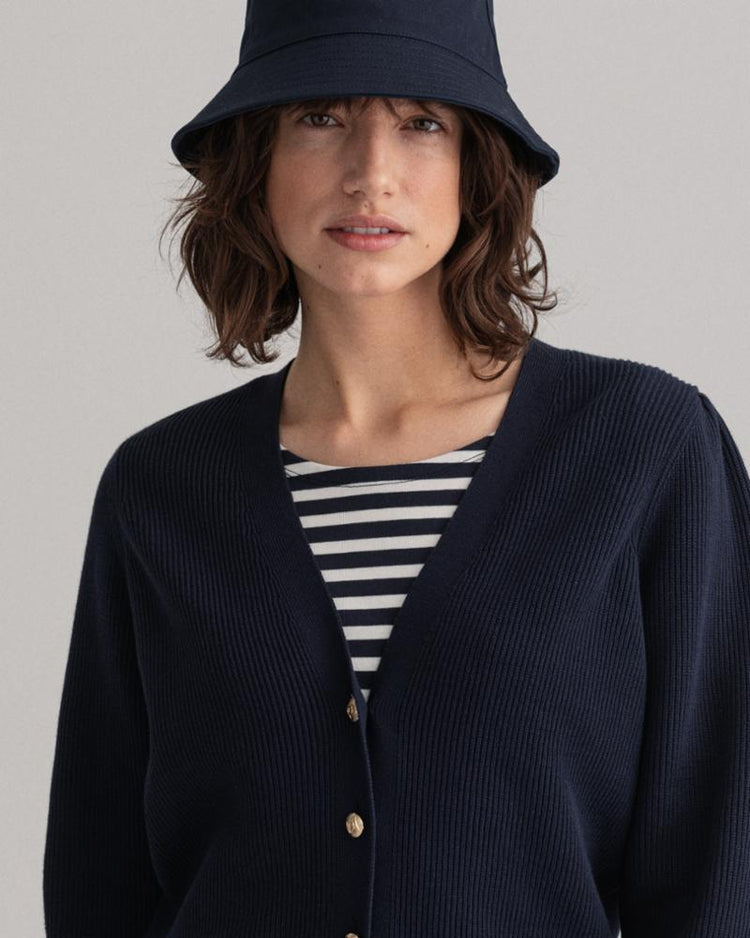 Gant Apparel Womens RIB COTTON CARDIGAN 433/EVENING BLUE