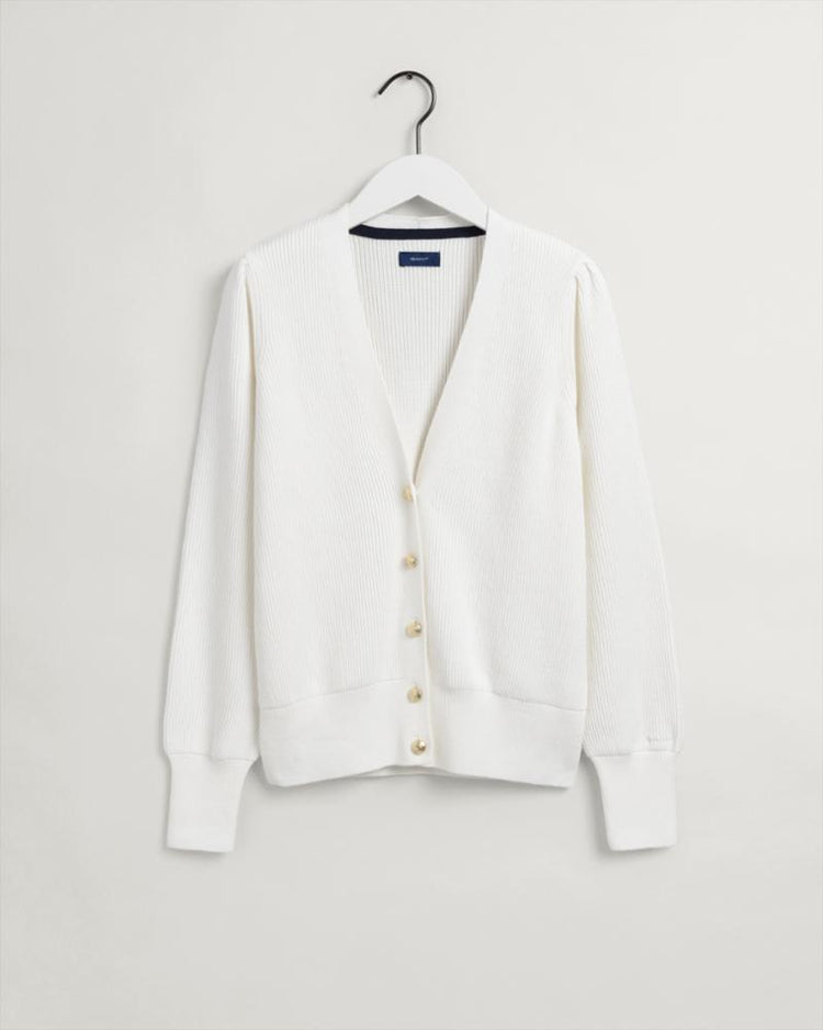 Gant Apparel Womens RIB COTTON CARDIGAN 113/EGGSHELL