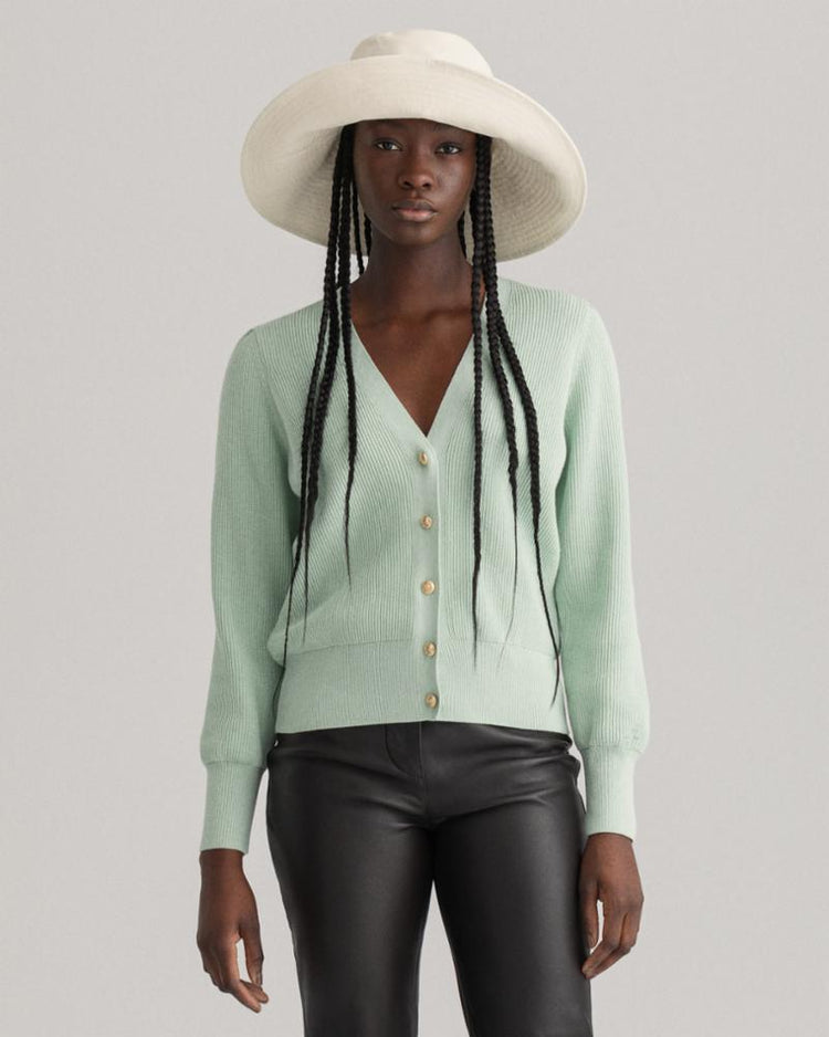 Gant Apparel Womens RIB COTTON CARDIGAN 334/PORCELAIN GREEN