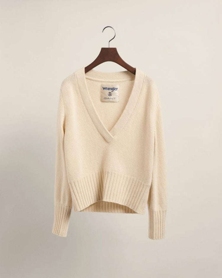 Gant Apparel Womens W. VARSITY CASHMERE BLEND V-NECK 245/VINTAGE CREAM