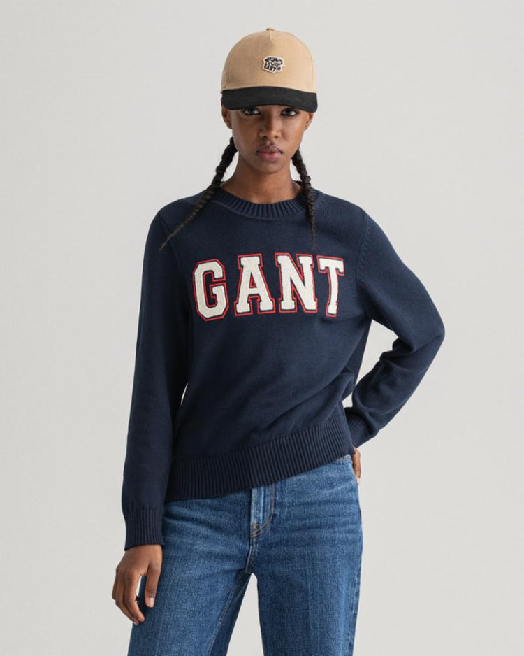 Gant Apparel Womens LOGO COTTON C-NECK 433/EVENING BLUE