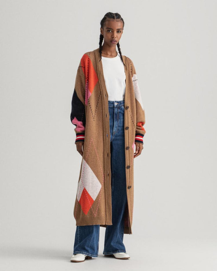 Gant Apparel Womens LONG ARGYLE CARDIGAN 210/ROASTED WALNUT