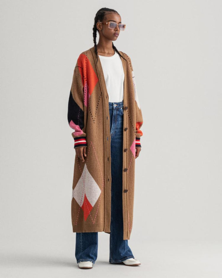 Gant Apparel Womens LONG ARGYLE CARDIGAN 210/ROASTED WALNUT