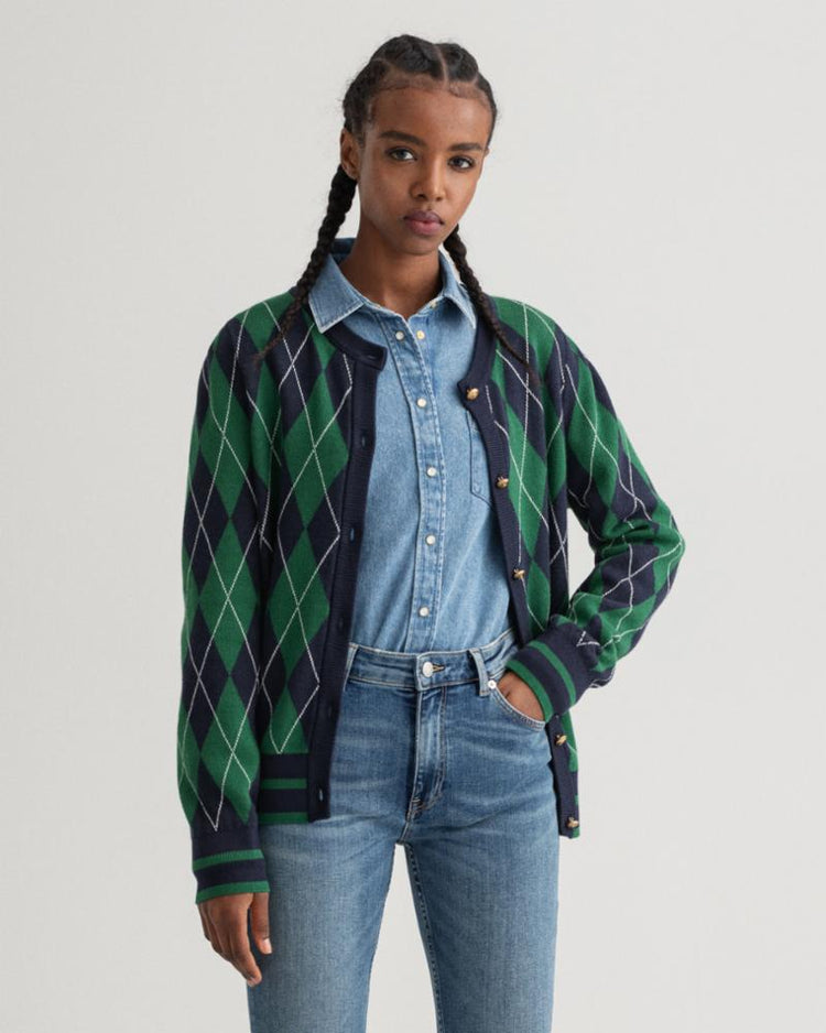 Gant Apparel Womens ARGYLE CARDIGAN 433/EVENING BLUE