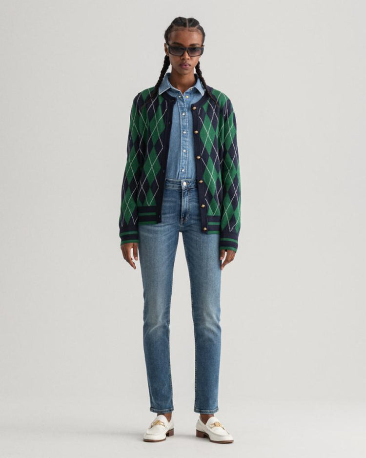 Gant Apparel Womens ARGYLE CARDIGAN 433/EVENING BLUE