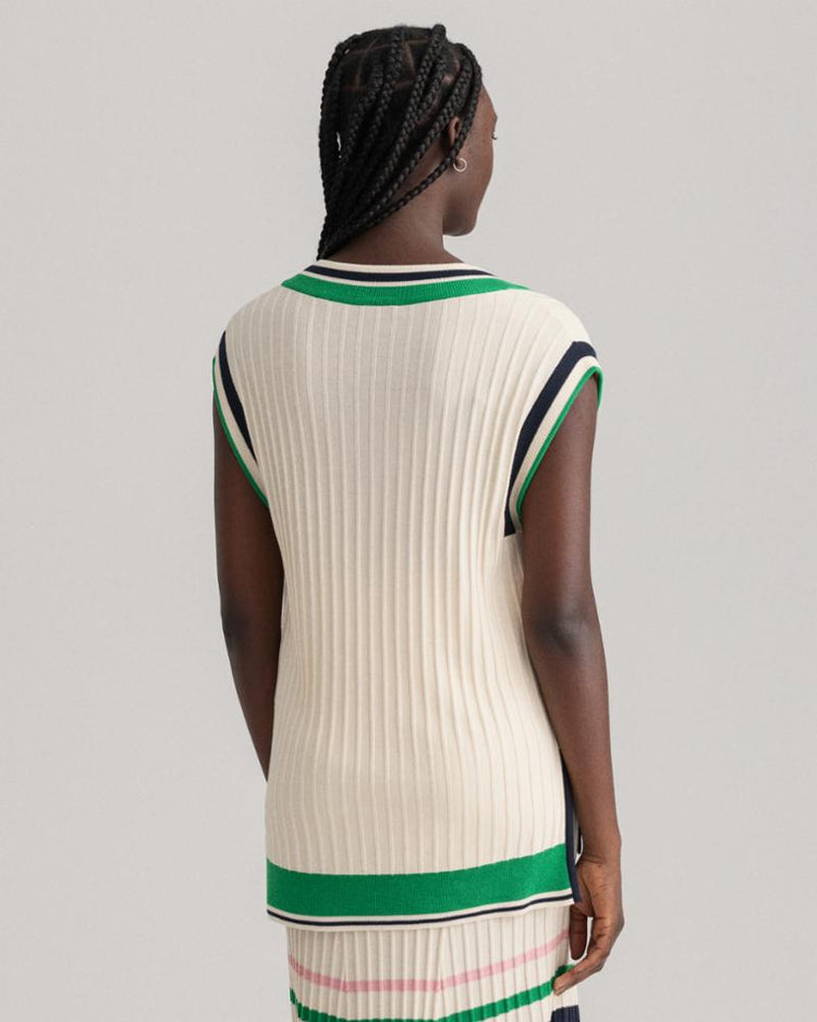 Gant Apparel Womens STRIPED RIB KNIT VEST 116/BUTTERCREAM