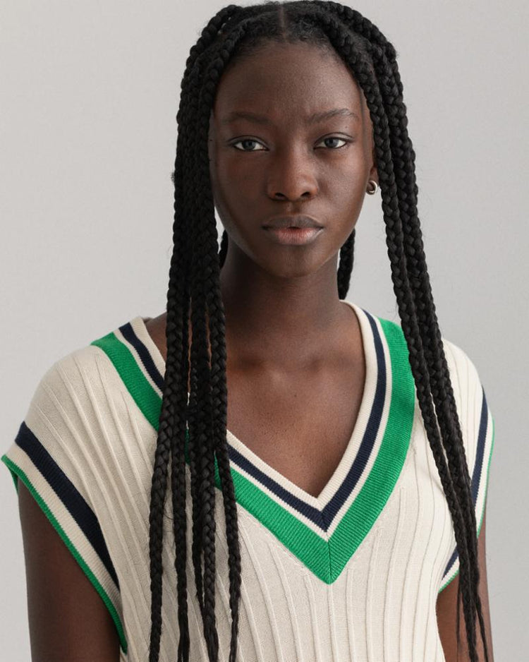Gant Apparel Womens STRIPED RIB KNIT VEST 116/BUTTERCREAM